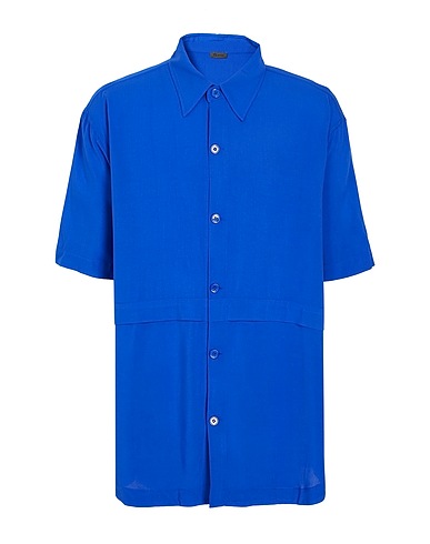 8 by YOOX Camicia tinta unita VISCOSE UTILITY SHORT SLEEVE SHIRT
 Blu china 100% Viscosa
