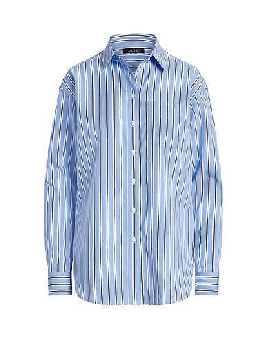 LAUREN RALPH LAUREN ストライプ柄シャツ STRIPED COTTON BROADCLOTH SHIRT
 ライトブルー コットン 100%