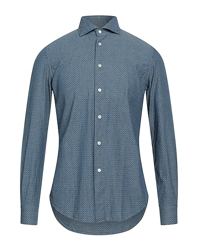 ROSSI Solid colour shirt Slate blue 100% Cotton