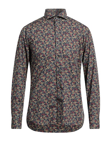CALIBAN Patterned shirt Sage green 100% Cotton