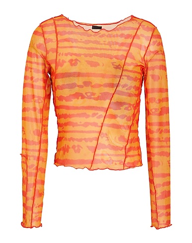 8 by YOOX T-shirt PRINTED MESH TOP
 Orange 100% Polyester
