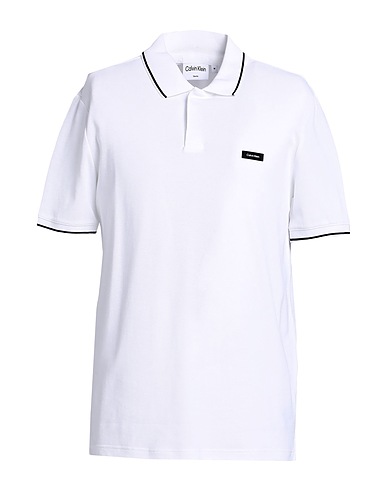 CALVIN KLEIN Polo shirt White 96% Cotton, 4% Elastane