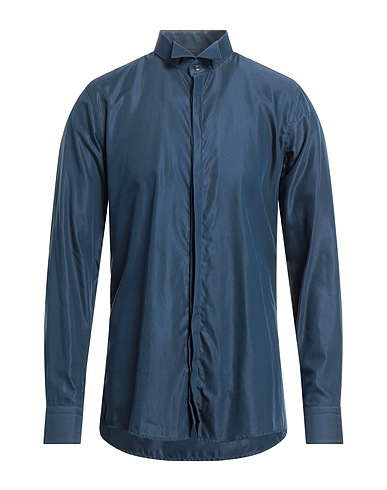 CARLO PIGNATELLI Solid colour shirt Navy blue 60% Cotton, 40% Viscose