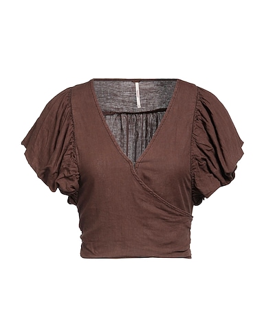 FREE PEOPLE Top Chocolate brown 55% Linen, 45% Viscose