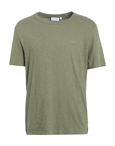CALVIN KLEIN Basic T-Shirt Militärgrün 75% Baumwolle, 25% Leinen