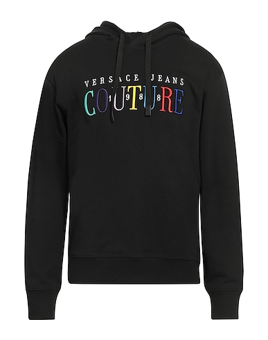 VERSACE JEANS COUTURE Hooded track jacket  Black 100% Cotton, Elastane