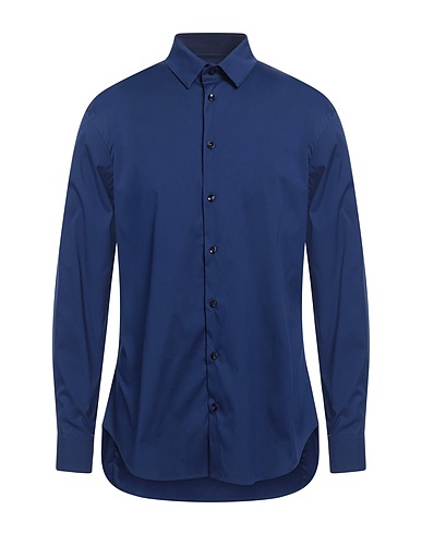 GIORGIO ARMANI Solid color shirt Blue 75% Cotton, 21% Polyamide, 4% Elastane