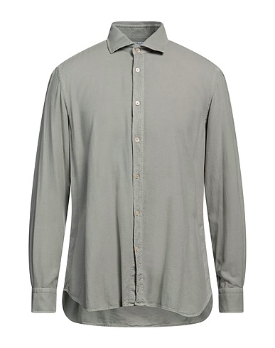 BOGLIOLI Solid color shirt Sage green 60% Viscose, 40% Cotton