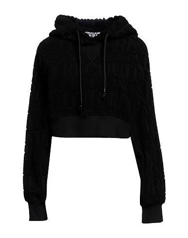 VERSACE JEANS COUTURE Hooded track jacket  Black 100% Cotton, Elastane