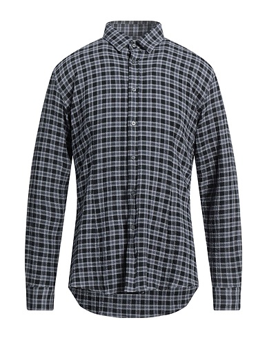 GREY DANIELE ALESSANDRINI Checked shirt Midnight blue 98% Cotton, 2% Elastane