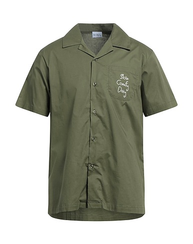 SLOW COMFY DAY Solid colour shirt Military green 100% Cotton