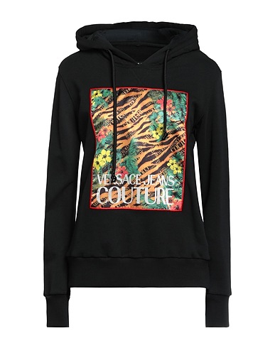 VERSACE JEANS COUTURE Hooded sweatshirt Black 100% Cotton, Polyamide