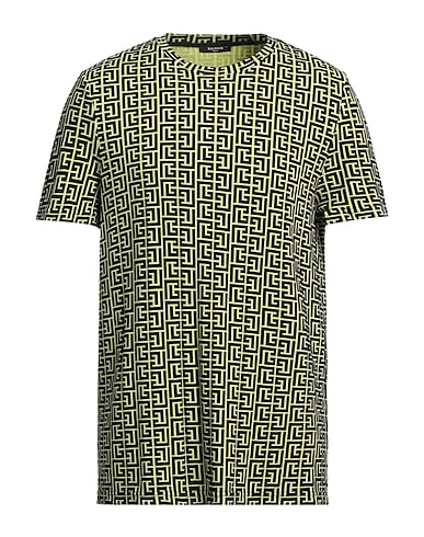 BALMAIN Basic T-Shirt Lime green 92% Viscose, 5% Polyamide, 3% Elastane
