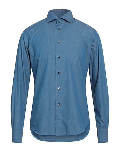 ROSSI Solid colour shirt Blue 100% Cotton