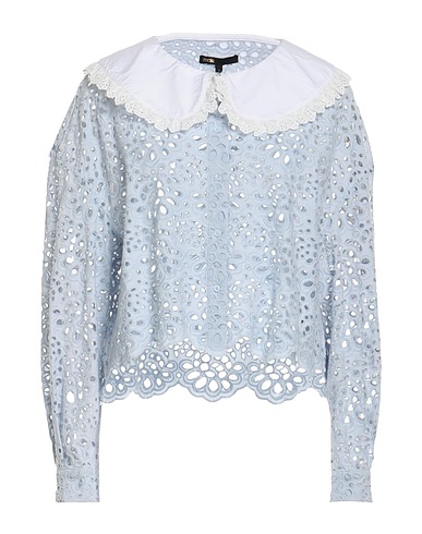 MAJE Lace shirts & blouses Turquoise 100% Cotton, Viscose, Mother-of-pearl