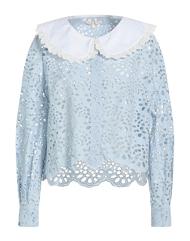MAJE Patterned shirts & blouses Sky blue 100% Cotton, Mother-of-pearl