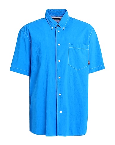 TOMMY HILFIGER Solid colour shirt Azure 99% Cotton, 1% Elastane