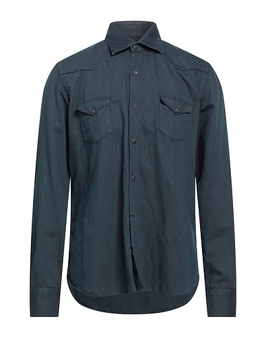 DANDYLIFE by BARBA Solid color shirt Midnight blue 58% Cotton, 42% Linen