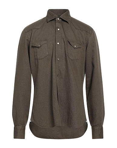 DANDYLIFE by BARBA Solid color shirt Khaki 58% Cotton, 42% Linen