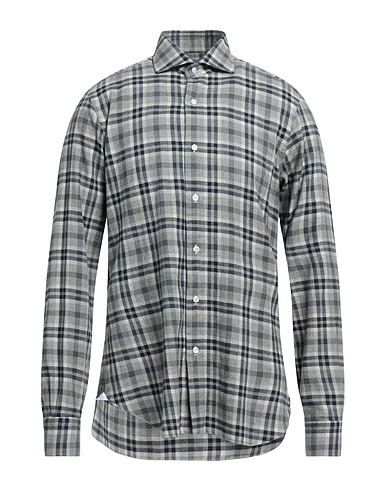 DANDYLIFE by BARBA Checked shirt Light grey 80% Cotton, 20% Wool