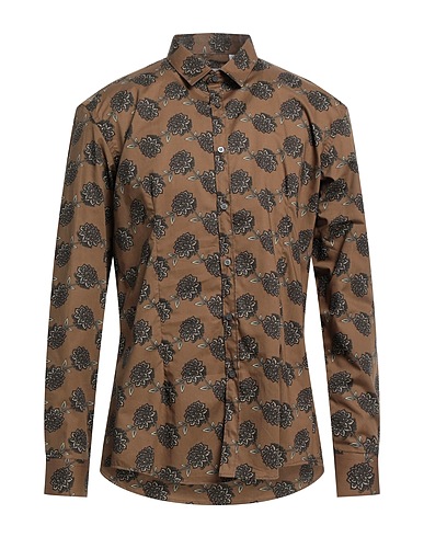 DANIELE ALESSANDRINI HOMME Patterned shirt Brown 100% Cotton