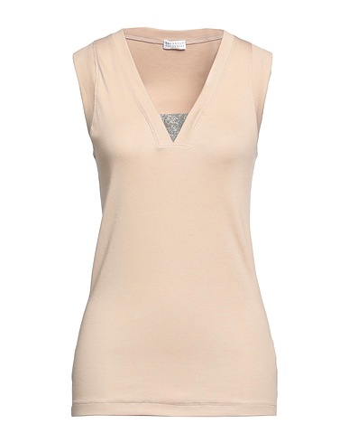 BRUNELLO CUCINELLI Top Beige 94% Cotton, 6% Elastane, Acetate, Ecobrass