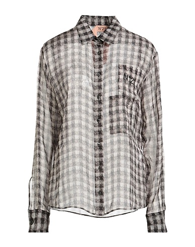 N°21 Checked shirt Dark brown 100% Silk, Acetate