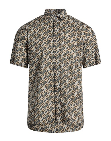 LES HOMMES Camisa estampada Verde militar 100% Algodón