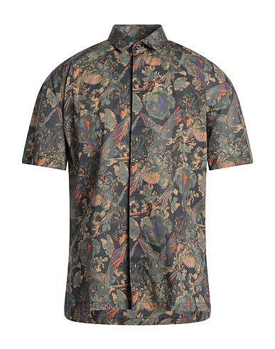 LES HOMMES Patterned shirt Military green 100% Cotton