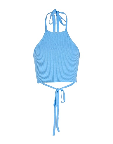 8 by YOOX クロップ トップス KNITTED HALTER OPEN-BACK TOP
 ライトブルー レーヨン 90% / ポリエステル 10%