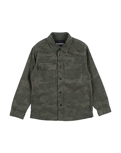 DONDUP Patterned shirt Military green 98% Cotton, 2% Elastane