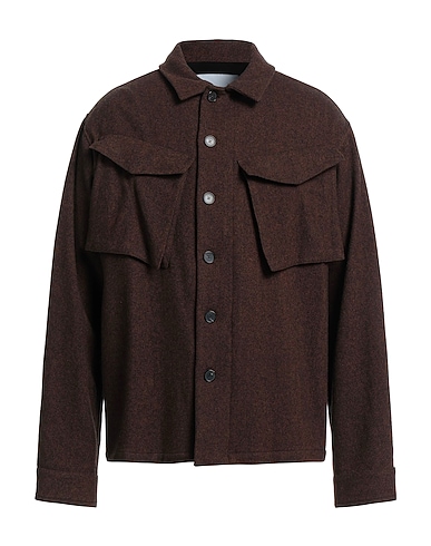 KENZO Patterned shirt Dark brown 79% Wool, 19% Polyamide, 2% Elastane