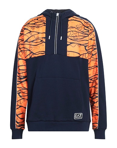 EA7 Hooded track jacket  Navy blue 100% Cotton, Polyester, Elastane