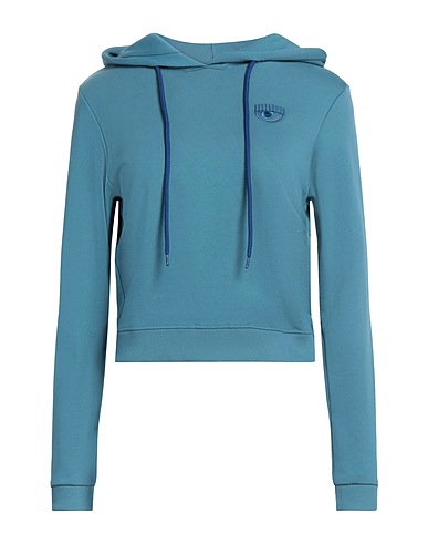 CHIARA FERRAGNI Hooded track jacket  Slate blue 100% Cotton