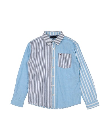 TOMMY HILFIGER Patterned shirt Sky blue 80% Cotton, 20% Hemp
