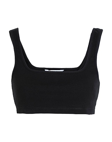 CALVIN KLEIN JEANS Crop top Black 94% Cotton, 6% Elastane, Cow leather