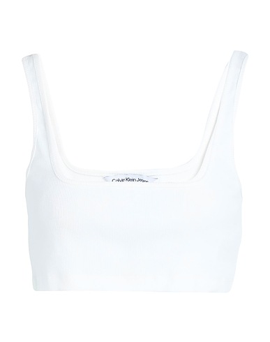 CALVIN KLEIN JEANS Crop top Bianco 94% Cotone, 6% Elastan, Pelle di bovino