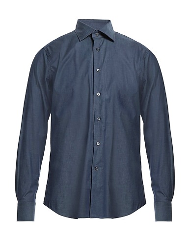 BAGUTTA Denim shirt Slate blue 97% Cotton, 3% Elastane