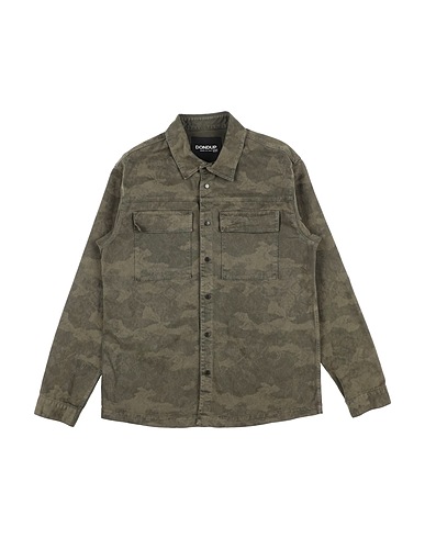 DONDUP Patterned shirt Military green 98% Cotton, 2% Elastane