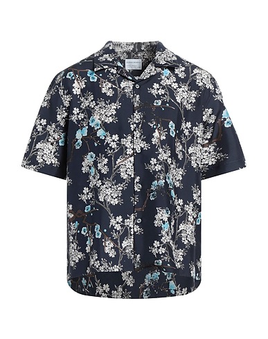 DUNHILL Patterned shirt Midnight blue 100% Mulberry silk