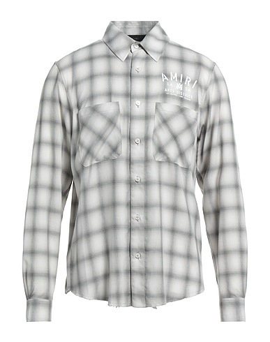 AMIRI Checked shirt Light grey 66% Polyester, 18% Cotton, 16% Rayon