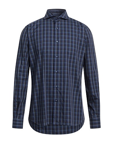 ANGELO NARDELLI Checked shirt Navy blue 100% Cotton