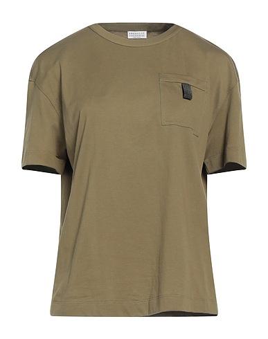 BRUNELLO CUCINELLI Basic T-shirt Military green 100% Cotton, Acetate, Silk