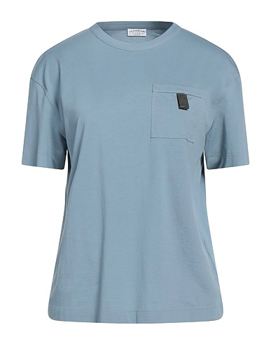 BRUNELLO CUCINELLI Basic T-shirt Slate blue 100% Cotton, Acetate, Silk