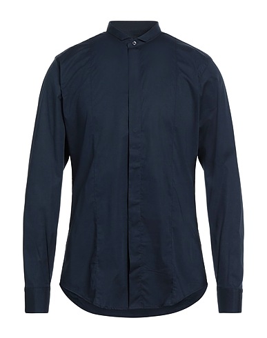 LIU •JO MAN Solid color shirt Midnight blue 97% Cotton, 3% Elastane