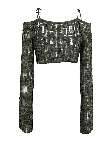 GCDS Top spalle scoperte Verde militare 70% Viscosa, 15% Poliammide, 15% Fibra di metallo
