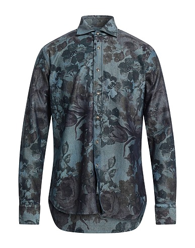 ALESSANDRO GHERARDI Denim shirt Dark green 74% Cotton, 23% Polyamide, 3% Elastane