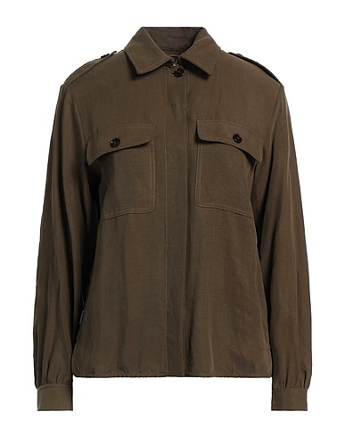 WOOLRICH Shirts Military green 74% Viscose, 26% Linen