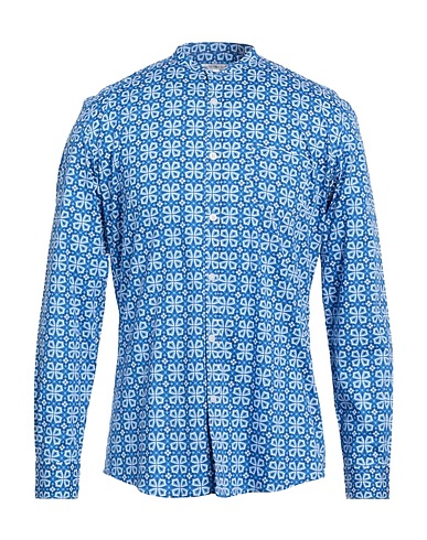 GREY DANIELE ALESSANDRINI Patterned shirt Azure 97% Cotton, 3% Elastane