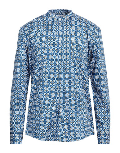 GREY DANIELE ALESSANDRINI Patterned shirt Blue 97% Cotton, 3% Elastane